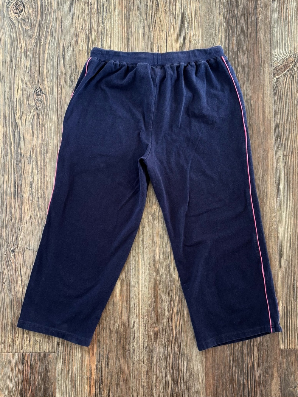 Y2K IActive Capri Pants Medium Blue Pink Side Stripes Drawstring Athleisure Gym - Picture 3 of 7